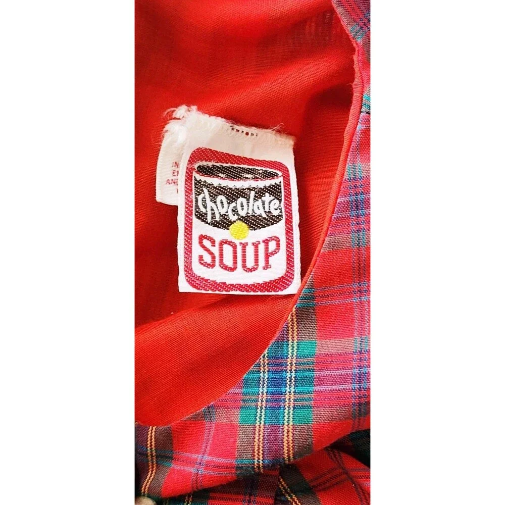 Vintage CHOCOLATE SOUP Farm Rooster Plaid Girls Red Dress Clothes - Sz 4